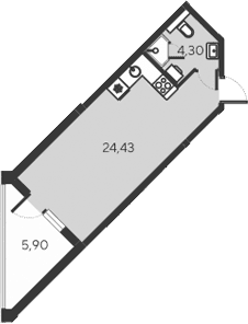 Студия, 28.73 м²