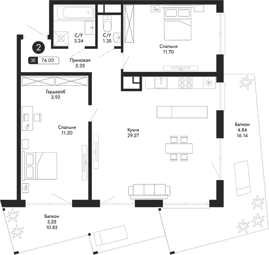 3-комн., 65.93 м²