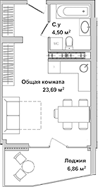 Студия, 28.19 м²