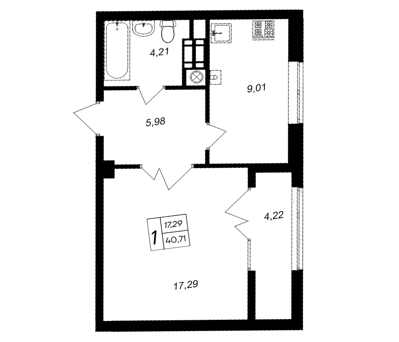 1-комн., 36.49 м²