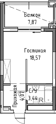 Студия, 31.59 м²