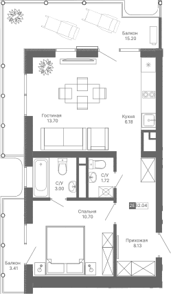 2-комн., 43.43 м²