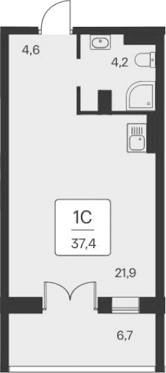 Студия, 30.7 м²