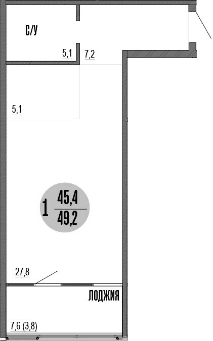 Студия, 45.2 м²