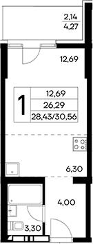 Студия, 28.42 м²