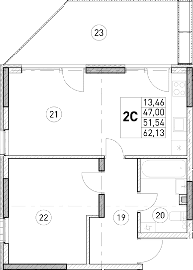 1-комн., 47 м²