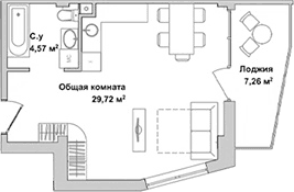 Студия, 34.14 м²