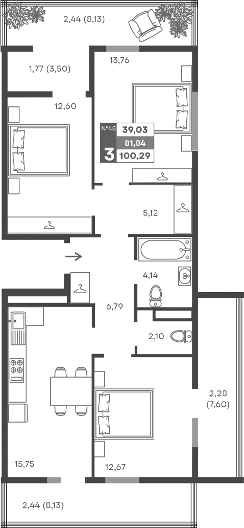 3-комн., 72.93 м²
