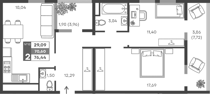 2-комн., 64.76 м²