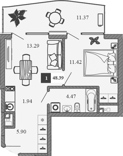 1-комн., 37.02 м²