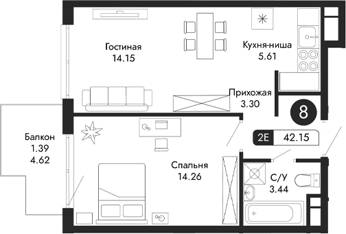 2-комн., 40.76 м²