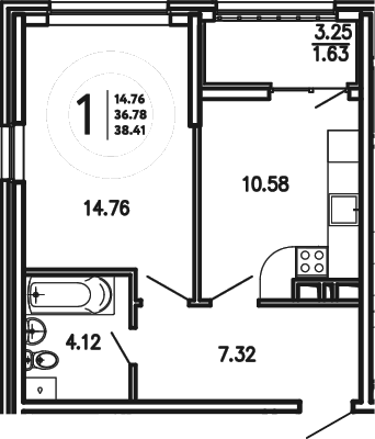 1-комн., 36.78 м²