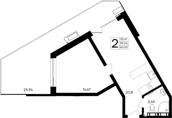 1-комн., 39.06 м²