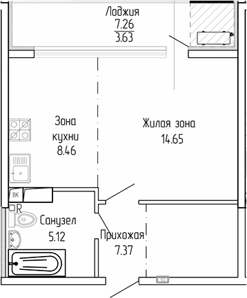 Студия, 35.6 м²