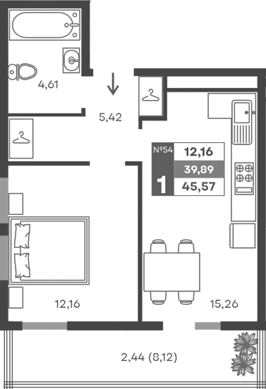 1-комн., 37.45 м²