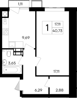 1-комн., 39.62 м²
