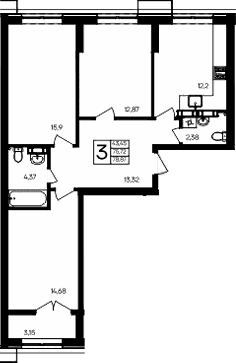 3-комн., 75.72 м²