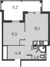 2-комн., 33.9 м²