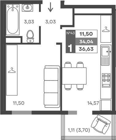 1-комн., 32.93 м²