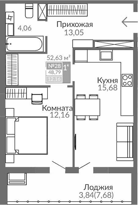 1-комн., 44.95 м²