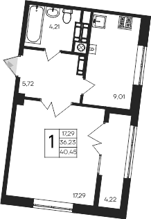 1-комн., 36.23 м²