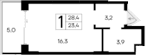 Студия, 23.4 м²