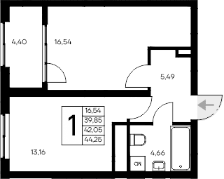 1-комн., 39.85 м²