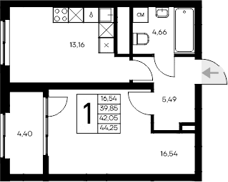 1-комн., 39.85 м²