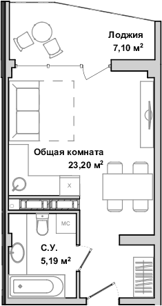 Студия, 28.39 м²