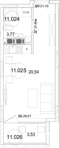 Студия, 24.31 м²