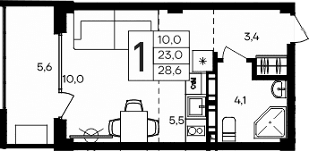 Студия, 23 м²