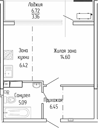 Студия, 32.56 м²