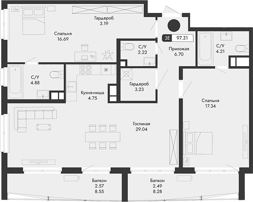 3-комн., 92.25 м²