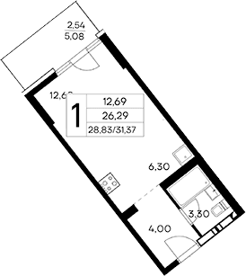 Студия, 28.83 м²
