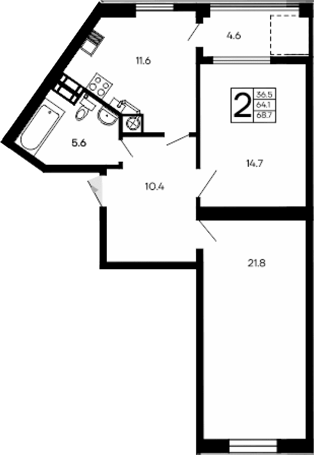 2-комн., 64.1 м²