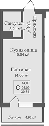 Студия, 26.09 м²