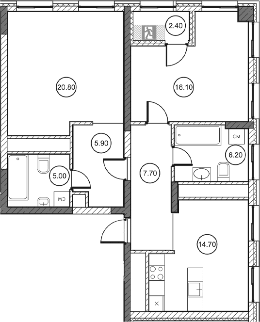 2-комн., 76.2 м²