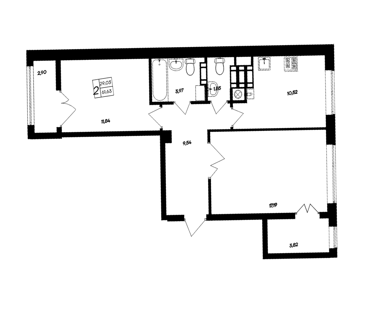 2-комн., 54.91 м²