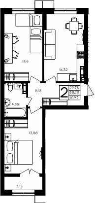 2-комн., 58.78 м²