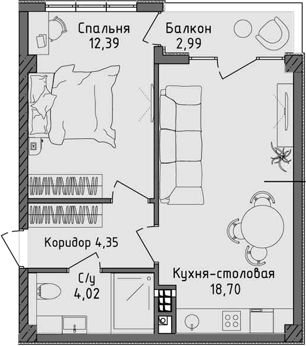 2-комн., 39.46 м²