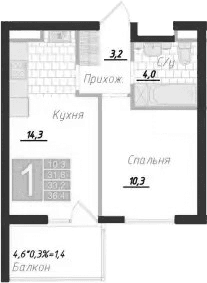 1-комн., 31.8 м²