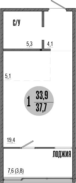 Студия, 33.9 м²