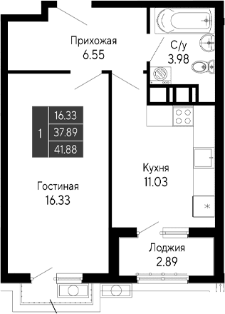 1-комн., 37.89 м²