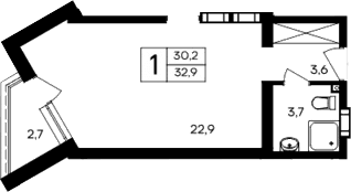 Студия, 30.2 м²