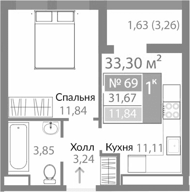 1-комн., 30.04 м²