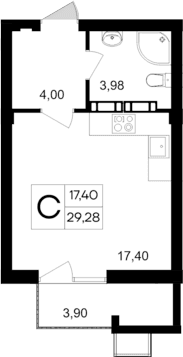 Студия, 25.38 м²