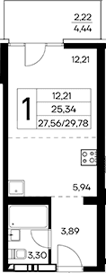 Студия, 27.56 м²