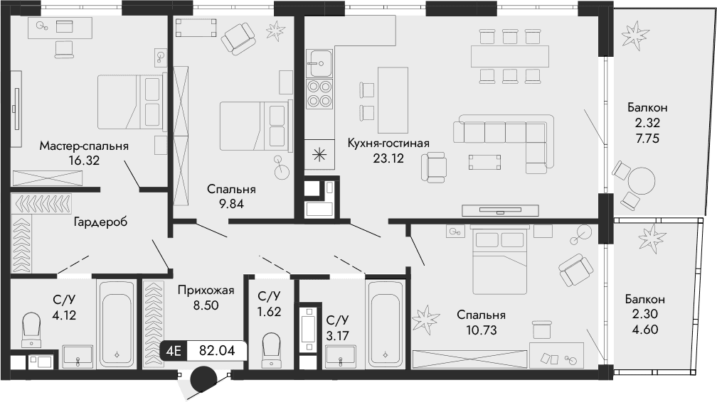 4-комн., 77.42 м²