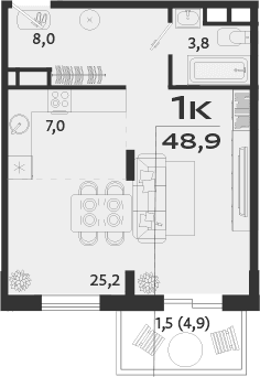 1-комн., 47.4 м²