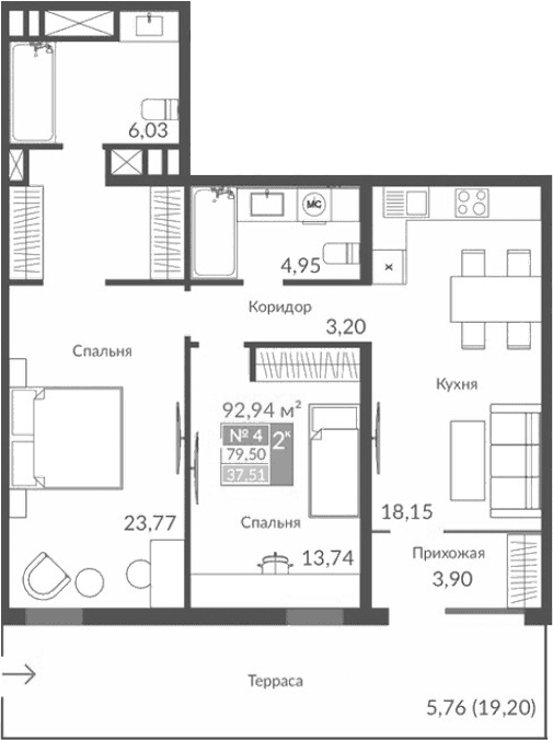3-комн., 73.74 м²